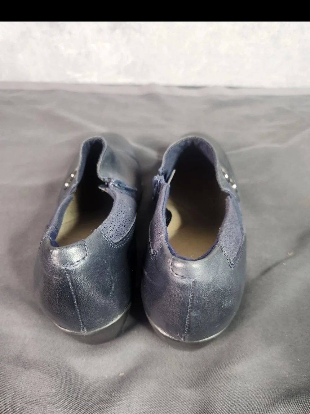 Clarks Navy Leather Low Heel Slip-On Booties